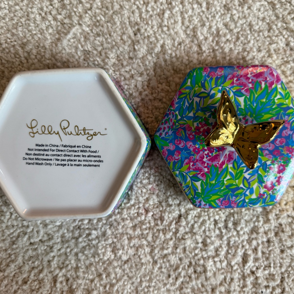 Lily Pulitzer Hexagonal Trinket Box with Gold Butterfly Accent - Picture 3 of 4